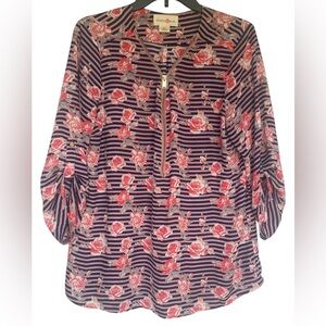 Wishful Park Black and Pink Graphic Sleeve Blouse